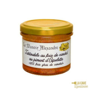 Tartinable au Foie de Canard au Piment d'Espelette - 25% Foie Gras - Manoir Alexandre - 90gr Manoir Alexandre, Produits Salés, aperitif, canard, colis gourmand, Espalion, foie gras, gibier, gourmet, manoir alexandre, Occitanie, pâté, porc, producteur, produit de qualité, Produits de l'Aveyron, rillettes, tartinable, terrine, verrines