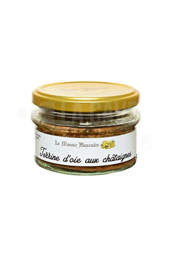 Terrine d'Oie aux Châtaignes - Manoir Alexandre - 100gr Tartinables Apéritif, Terrines - Rillettes - Pâtés, Manoir Alexandre, Produits Salés, aperitif, canard, colis gourmand, Espalion, foie gras, gibier, gourmet, manoir alexandre, Occitanie, pâté, porc, producteur, produit de qualité, Produits de l'Aveyron, rillettes, tartinable, terrine, verrines