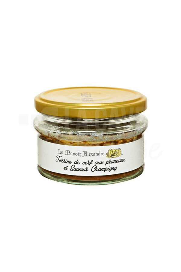 Terrine de Cerf aux Pruneaux et Saumur-Champigny - Manoir Alexandre - 100gr Tartinables Apéritif, Terrines - Rillettes - Pâtés, Manoir Alexandre, Produits Salés, aperitif, canard, colis gourmand, Espalion, foie gras, gibier, gourmet, manoir alexandre, Occitanie, pâté, porc, producteur, produit de qualité, Produits de l'Aveyron, rillettes, tartinable, terrine, verrines