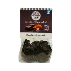 Tuiles Chocolat Noir Amandes - 58% Cacao - 100gr Produits de la Mayenne, Produits Sucrés, Biscuitier du Maine, aperitif, apéritif à emporter, apéro à Laval, cocktail, coffret mayennais, colis gourmand, epicerie fine, panier gourmand, panier mayennais, producteur local en mayenne, producteurs locaux en mayenne, produit de la mayenne, produit du terroir laval, produit mayennais, produits du terroir en mayenne, spécialités mayenne, tapas à Laval, tapas en Mayenne, tartinables