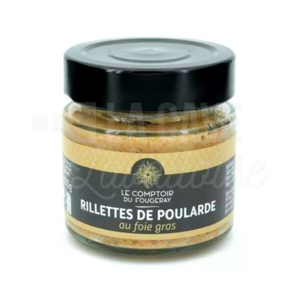 Rillettes de Poularde au Foie Gras 20% - Le Comptoir du Fougeray - 100gr Le Comptoir du Fougeray, Produits de la Mayenne, Tartinables Apéritif, Terrines - Rillettes - Pâtés, Produits Salés, aperitif, colis gourmand, gourmet, pâté, producteur, produit de qualité, rillettes, tartinable, terrine, verrines, volaille
