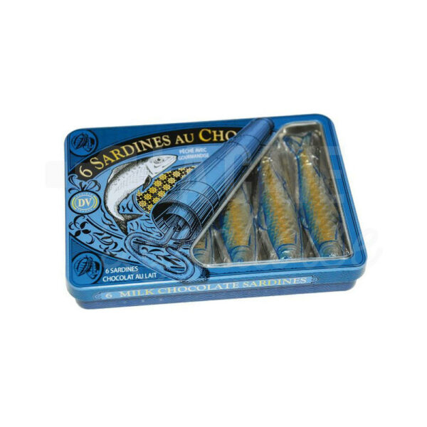 Boite Métal - 6 Sardines Chocolat au Lait - 60gr Chocolats, Confiserie, Maison DV, Produits Sucrés, colis gourmand, confiserie, épicerie fine Laval, gourmandises, idée cadeau