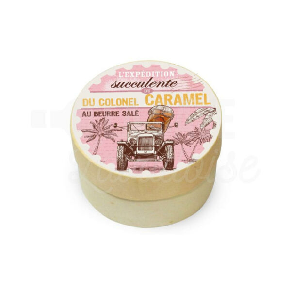 Caramels au Beurre Salé et à la Fleur de Sel - Boite ronde en Bois - 50gr Confiserie, Produits Sucrés, colis gourmand, confiserie, épicerie fine Laval, gourmandises, idée cadeau, panier garni chocolats