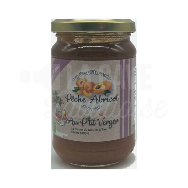 Confiture Pêche-Abricot - Au Ptit Verger - Aron (53) - 360gr Confitures & Miels, Produits Biologiques, Produits de la Mayenne, Produits Sucrés, Confitures Au P'tit Verger, confiture, panier garni, panier mayennais, produit local