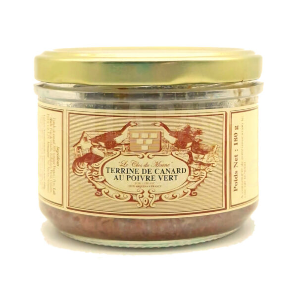 Terrine de Canard au Poivre vert - Le Clos du Maine - Arquenay (53) - 180gr Le Clos du Maine, Produits de la Mayenne, Tartinables Apéritif, Terrines - Rillettes - Pâtés, Produits Salés, coffret mayennais, colis gourmand, epicerie fine, panier gourmand, panier mayennais, producteur local en mayenne, producteurs locaux en mayenne, produit de la mayenne, produit du terroir laval, produit mayennais, produits du terroir en mayenne, Produits fermiers de la Mayenne, Produits fermiers Laval, spécialités mayenne, tartinables
